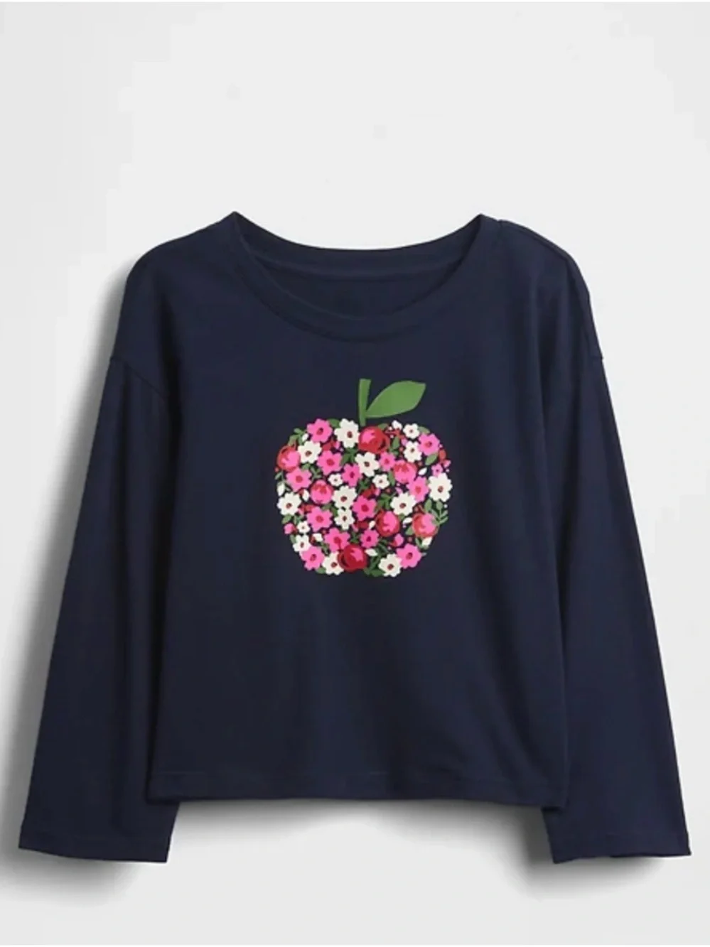 GAP Navy Long-Sleeve Tee with Pink Floral Apple